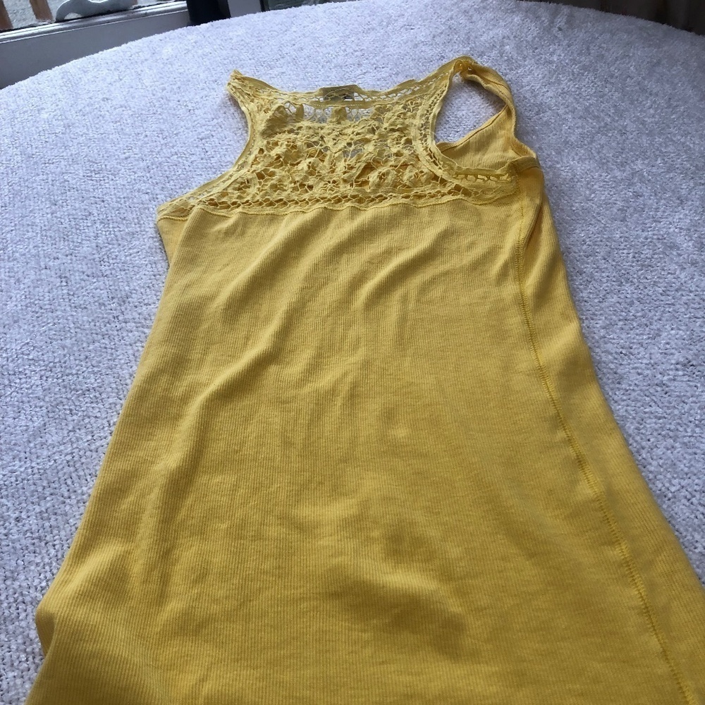 Yellow kismet tank top size med  with Battenberg lace inserts at back, new like